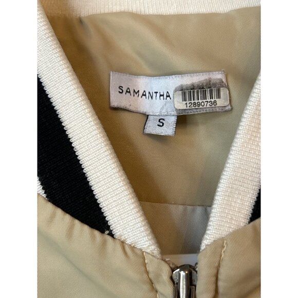 Samantha Sipos Stripe Rib Knit Bomber Jacket in Sand Small - Picture 8 of 13